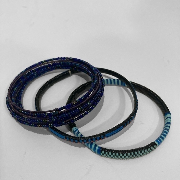Three 3 Blue Boho Bangle bracelets​​​​​​​ - Picture 1 of 8